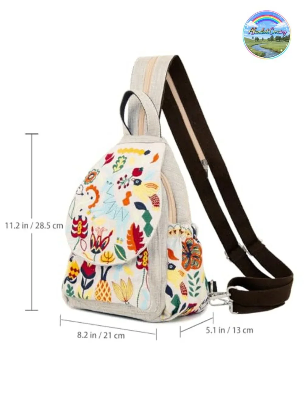 Embroidered Floral Canvas Convertible Backpack Crossbody Purse Mini Travel